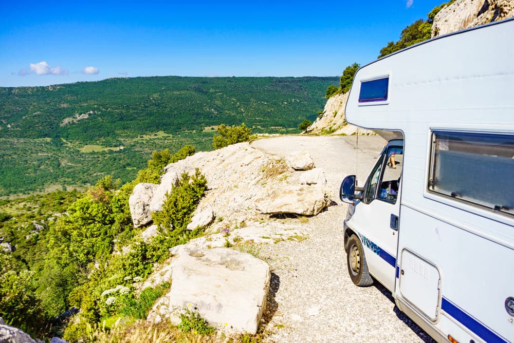 Motorhome in mountainous landscape